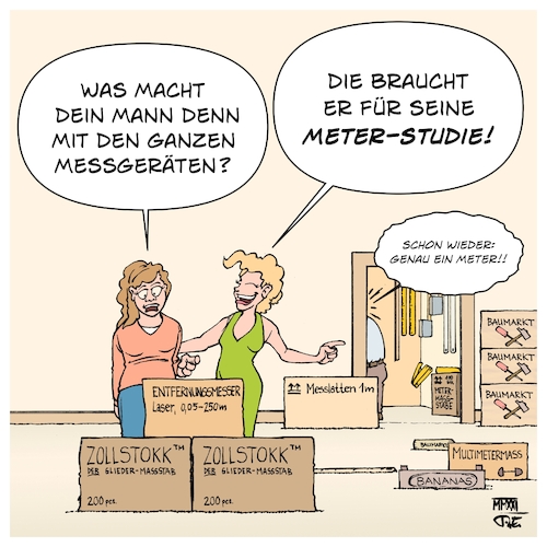 Cartoon: Meter-Studie (medium) by Timo Essner tagged meterstudie,metastudie,zollstock,gliedermaßstab,messlatte,entfernungsmesser,metermaß,messgerät,baumarkt,heimwerken,wortspiele,cartoon,timo,essner,meterstudie,metastudie,zollstock,gliedermaßstab,messlatte,entfernungsmesser,metermaß,messgerät,baumarkt,heimwerken,wortspiele,cartoon,timo,essner