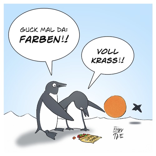Cartoon: Pinguine Farben (medium) by Timo Essner tagged pinguine,farben,plastik,gummibären,gummibärchen,verpackung,müll,meere,tiere,umwelt,naturschutz,recycling,tagdespinguins,cartoon,timo,essner,pinguine,farben,plastik,gummibären,gummibärchen,verpackung,müll,meere,tiere,umwelt,naturschutz,recycling,tagdespinguins,cartoon,timo,essner