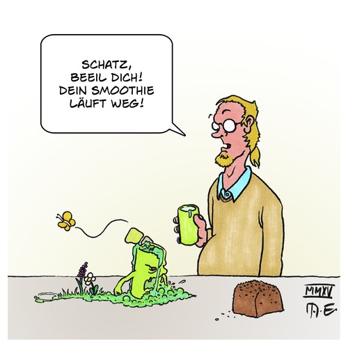 Cartoon: Smoothie (medium) by Timo Essner tagged vegetarier,veganer,smoothie,vegetarier,veganer,smoothie,grün,bunt,blumen,schmetterling