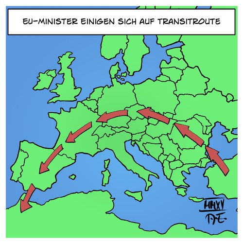 Cartoon: Transitroute (medium) by Timo Essner tagged transitroute,einwanderung,asyl,eu,deutschland,flüchtlinge,transitroute,einwanderung,asyl,eu,deutschland,flüchtlinge