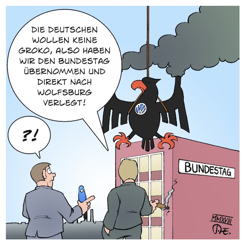 Cartoon: VW Bundesregierung (medium) by Timo Essner tagged vw,diesel,dieselgate,betrug,abgasaffäre,emissionen,abgas,stickstoff,abschalteinrichtung,adblue,nox,bundesregierung,verkehrsministerium,verkehrsminister,bmv,alexander,dobindt,andreas,scheuer,kba,deutsche,umwelthilfe,duh,fahrverbote,städte,gemeinden,kommunen,cartoon,timo,essner,vw,diesel,dieselgate,betrug,abgasaffäre,emissionen,abgas,stickstoff,abschalteinrichtung,adblue,nox,bundesregierung,verkehrsministerium,verkehrsminister,bmv,alexander,dobindt,andreas,scheuer,kba,deutsche,umwelthilfe,duh,fahrverbote,städte,gemeinden,kommunen,cartoon,timo,essner