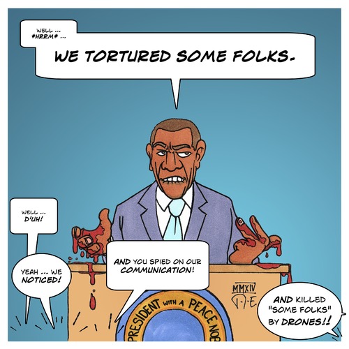 Cartoon: We tortured some folks (medium) by Timo Essner tagged folter,torture,guantanamo,folterflieger,obama,usa,cia,nsa,rechtsstaat,democracy,folter,torture,guantanamo,folterflieger,obama,usa,cia,nsa,rechtsstaat,democracy