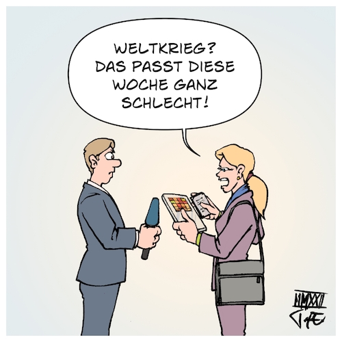 Cartoon: Weltkrieg (medium) by Timo Essner tagged krise,krieg,spannungen,truppen,militär,armeen,politik,konflikt,termin,termine,zeit,planung,kalender,zivilgesellschaft,menschen,familien,leben,cartoon,timo,essner,krise,krieg,spannungen,truppen,militär,armeen,politik,konflikt,termin,termine,zeit,planung,kalender,zivilgesellschaft,menschen,familien,leben,cartoon,timo,essner