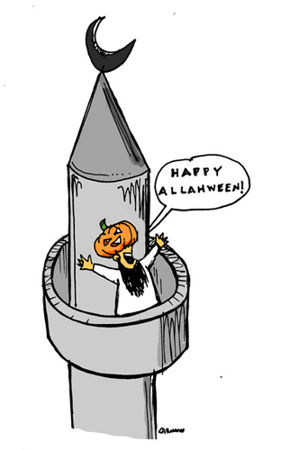 Cartoon: Happy (medium) by Carma tagged halloween,allah,islam,muezzin