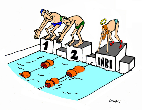 Cartoon: Swimming (medium) by Carma tagged swim,swimming,jesus,religion,pool