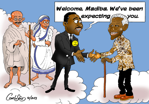 Cartoon: Welcome Madiba! (medium) by carloseco tagged nelson,mandela,martin,luther,king,gandhi