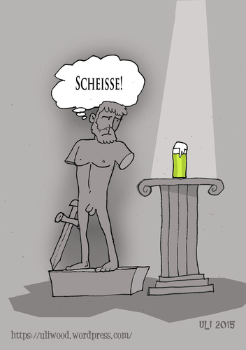 Cartoon: Scheiße (medium) by Uliwood tagged kölsch,statue,scheiße,handlungsunfähig,tshirt,murphys,gesetz,alkoholfrei,begierde,was,soll,man,machen,hoffnungslos,philosoph,schade