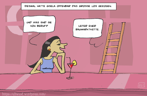 Cartoon: Treffer (medium) by Uliwood tagged date,beziehung,liebe,leiter,ambitionen,bar,single,männer,frauen,glück,dating