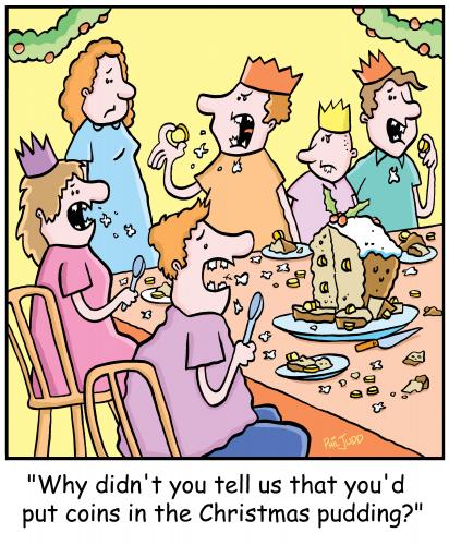 Cartoon: TP0192christmaspudding (medium) by comicexpress tagged christmas,xmas,family,meal,roast,dinner,turkey,food,child,children,kids,relatives,broken,teeth,pennies,coins,pudding,tradition,dental,dentist