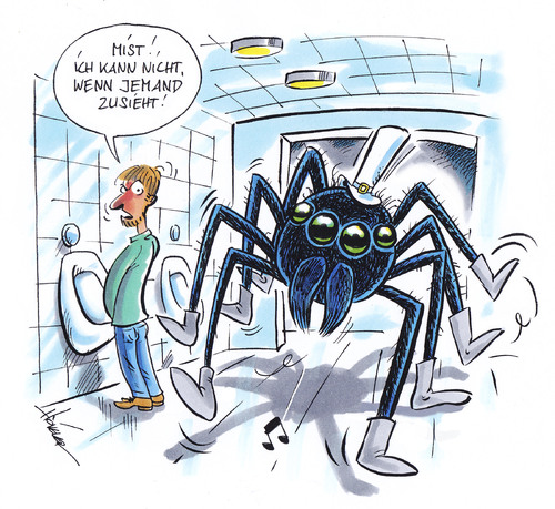 Cartoon: Spinne im Herrenklo (medium) by Hoevelercomics tagged spinne,spider,insekten,wc,restrooms,toilette,bath,bad,bathroom