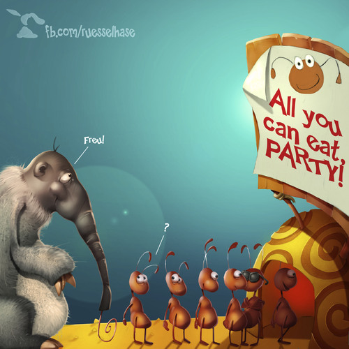 Cartoon: Ameisenparty (medium) by Rüsselhase tagged ameisen,ameisenbär,party,essen