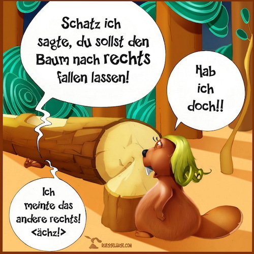 Cartoon: Wie jetzt? (medium) by Rüsselhase tagged biber,rechts,links,typischfrau