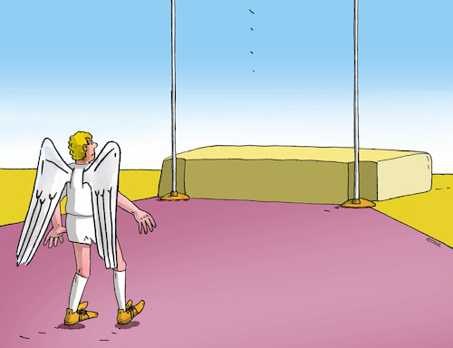 Cartoon: anjelskok (medium) by Lubomir Kotrha tagged sport,athletics,high,jump,sport,athletics,high,jump