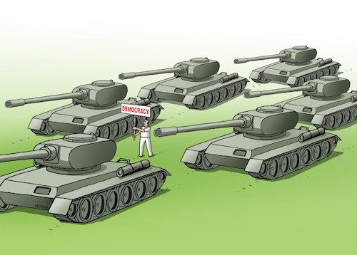 Cartoon: demotank (medium) by Lubomir Kotrha tagged democracy,dictator,freedom,peace,war,world