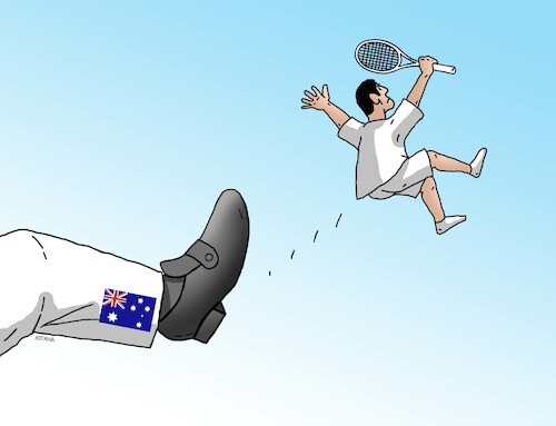 Cartoon: dokaustop (medium) by Lubomir Kotrha tagged tennis,vaccine,novak,djokovic,australia,tennis,vaccine,novak,djokovic,australia