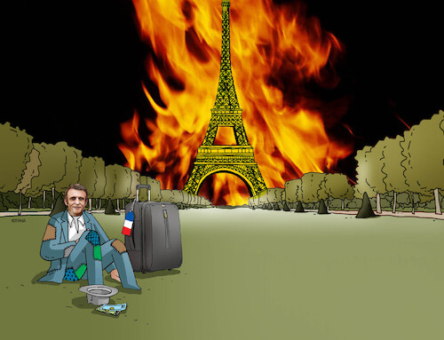 Cartoon: eiffelmacron (medium) by Lubomir Kotrha tagged france,unrest,protests,looting,france,unrest,protests,looting
