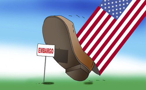 Cartoon: embargo (medium) by Lubomir Kotrha tagged war,peace,crisis,world,cuba,embargo,usa