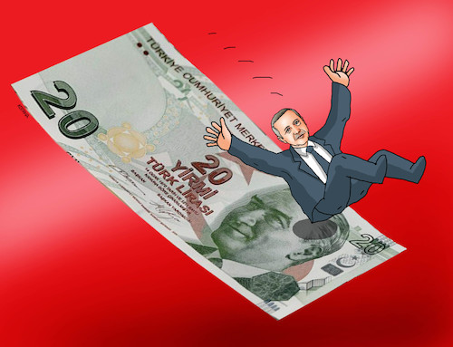 Cartoon: erdosmyk (medium) by Lubomir Kotrha tagged turkey,turkish,lira,decline,the,fall,dollar,euro,erdogan