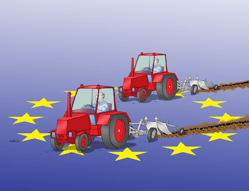 Cartoon: euprotest (medium) by Lubomir Kotrha tagged europe,farmers,protests,europe,farmers,protests