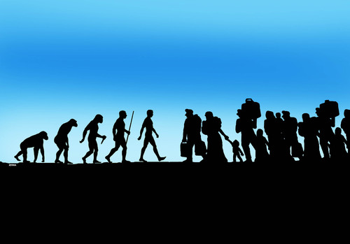 Cartoon: evolemmigration (medium) by Lubomir Kotrha tagged world,europa,germany,merkel,immigrants