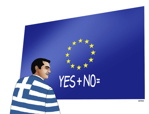 Cartoon: greeyesplus (medium) by Lubomir Kotrha tagged greece,eu,referendum,syriza,tsipras,ecb,euro