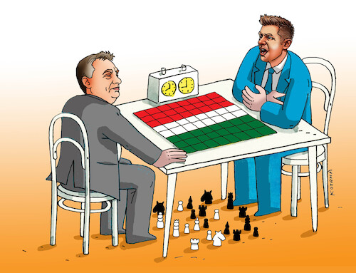 Cartoon: hunsach (medium) by Lubomir Kotrha tagged hungary,elections,orban,magyar,fidesz,tisza,hungary,elections,orban,magyar,fidesz,tisza