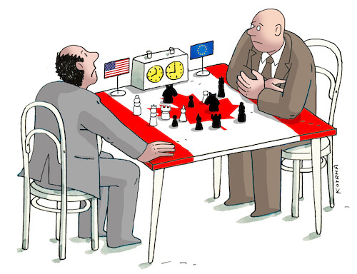 Cartoon: kanadasach (medium) by Lubomir Kotrha tagged eu,canada,usa,trump,eu,canada,usa,trump