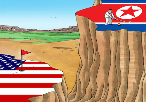 Cartoon: kmgolf (medium) by Lubomir Kotrha tagged kim,nord,korea,nuclear,war,usa,trump,world