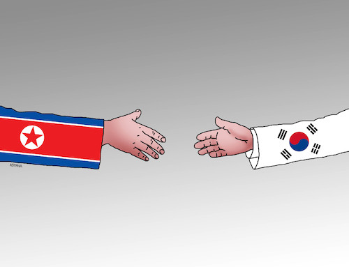 Cartoon: koreahands (medium) by Lubomir Kotrha tagged korea,north,south,kim,war,peace,world