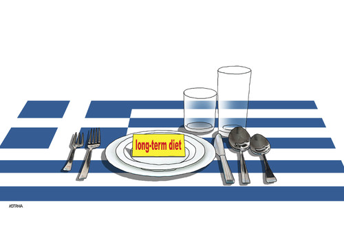 Cartoon: longtermdiet (medium) by Lubomir Kotrha tagged greece,eu,referendum,syriza,tsipras,ecb,reforms,money,debt,euro