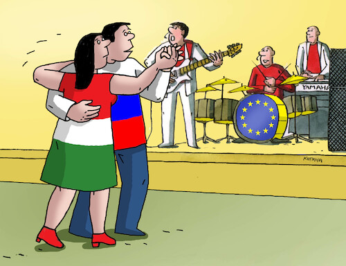 Cartoon: madtanec (medium) by Lubomir Kotrha tagged eu,hungary,orban,russia,fonds,sanctions,eu,hungary,orban,russia,fonds,sanctions