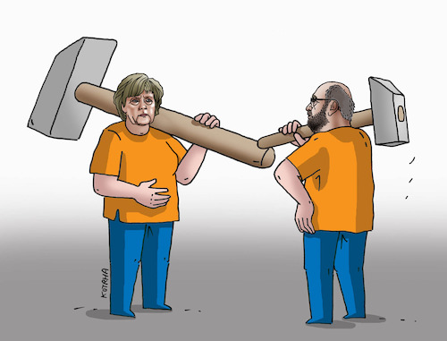 Cartoon: merkelschulz (medium) by Lubomir Kotrha tagged angela,merkel,versusu,martin,schulz,germany,elections,tv,europe