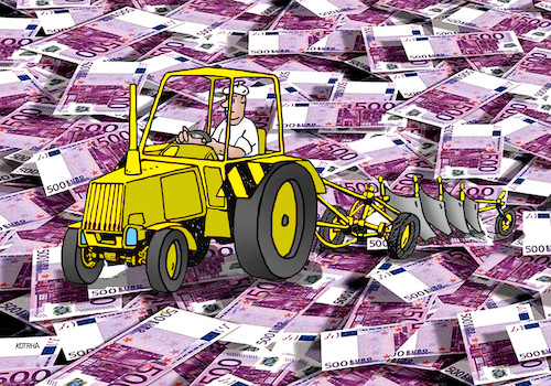 Cartoon: moneyorba (medium) by Lubomir Kotrha tagged money,plowed,banks,ecb,fed,money,plowed,banks,ecb,fed,geld,euro,banken,trecker,pflug