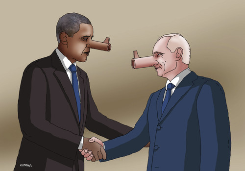 Cartoon: obama putin (medium) by Lubomir Kotrha tagged obama,putin,peace,war,russia,usa,ukraine