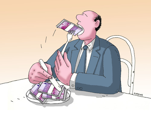Cartoon: obedovo (medium) by Lubomir Kotrha tagged summit,jackson,hole,money,bankers,dollar,euro,libra,yen