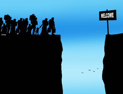 Cartoon: priepast (medium) by Lubomir Kotrha tagged refugees,welcome,europe,afrika,germany,merkel,world