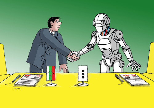 Cartoon: robotpoliti (medium) by Lubomir Kotrha tagged politicians,ai,contracts,politicians,ai,contracts