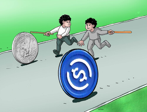 Cartoon: stablehra25 (medium) by Lubomir Kotrha tagged usa,dollar,stablecoins,usa,dollar,stablecoins
