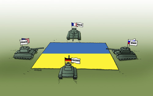 Cartoon: tankovo (medium) by Lubomir Kotrha tagged ukraine,minsk,europa,world,war,peace,purin,merkel,obama,hollande