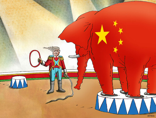 Cartoon: usacircus (medium) by Lubomir Kotrha tagged china,usa,trump,customs,zoll,douane,china,usa,trump,customs,zoll,douane