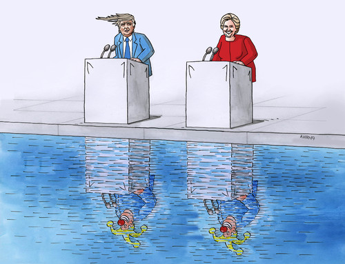 Cartoon: usadebat (medium) by Lubomir Kotrha tagged hillary,clinton,donald,trump,president,election,usa,dollar,world