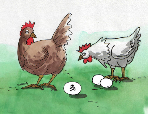 Cartoon: vajcojed (medium) by Lubomir Kotrha tagged eggs,chickens,poison,europe,world