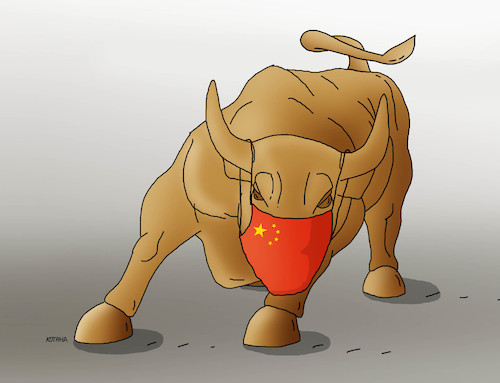 Cartoon: wallcorona (medium) by Lubomir Kotrha tagged china,bursa,coronavirus,dollar,euro,libra,world