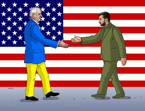 Cartoon: zelenusa (medium) by Lubomir Kotrha tagged usa,ukraine,biden,zelensky,war,peace,usa,ukraine,biden,zelensky,war,peace