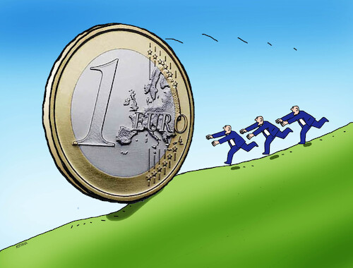 Cartoon: dollar vs euro (medium) by Lubomir Kotrha tagged dollar,vs,euro,dollar,vs,euro