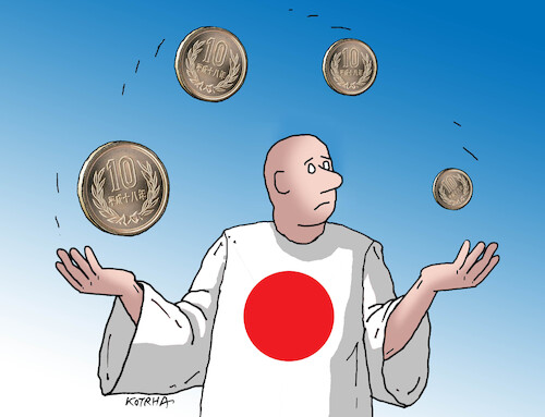 Cartoon: japan yen (medium) by Lubomir Kotrha tagged japan,yen,dollar,japan,yen,dollar