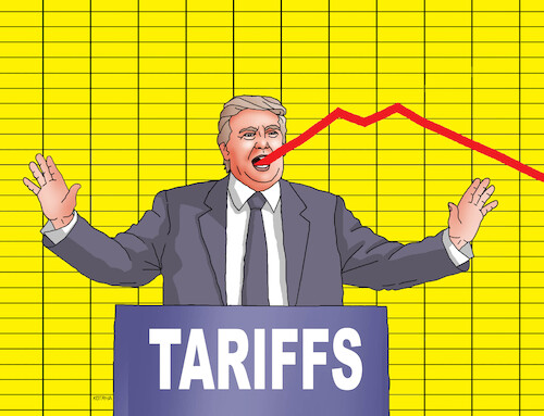 Cartoon: tariffs Donald Trump USA (medium) by Lubomir Kotrha tagged tariffs,donald,trump,usa,tariffs,donald,trump,usa