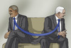 Cartoon: obama netanyahu (small) by Lubomir Kotrha tagged usa,israel,iran,obama,netanyahu,world,peace,war