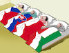 Cartoon: v4postel (small) by Lubomir Kotrha tagged v4,slovakia,czech,republic,poland,hungary