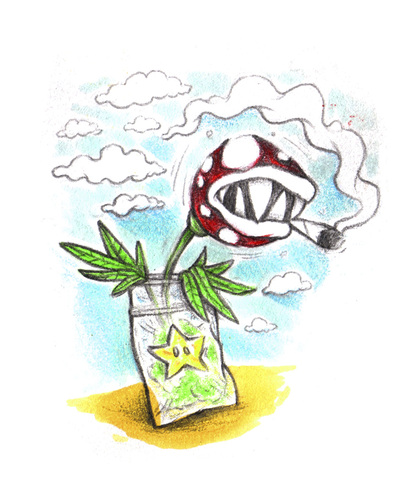 Cartoon: Mario plant (medium) by Trippy Toons tagged super,mario,trippy,marihu,weed,cannabis,stoner,kiffer,ganja,video,game